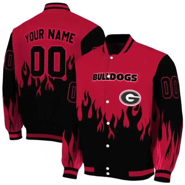 customized georgia bulldogs flame border red black varsity jacket fashion forward.webp