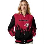 customized georgia bulldogs flame border red black varsity jacket best selling.webp