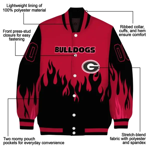 customized georgia bulldogs flame border red black varsity jacket new arrival.webp