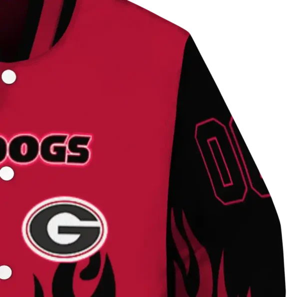 customized georgia bulldogs flame border red black varsity jacket premium grade.webp