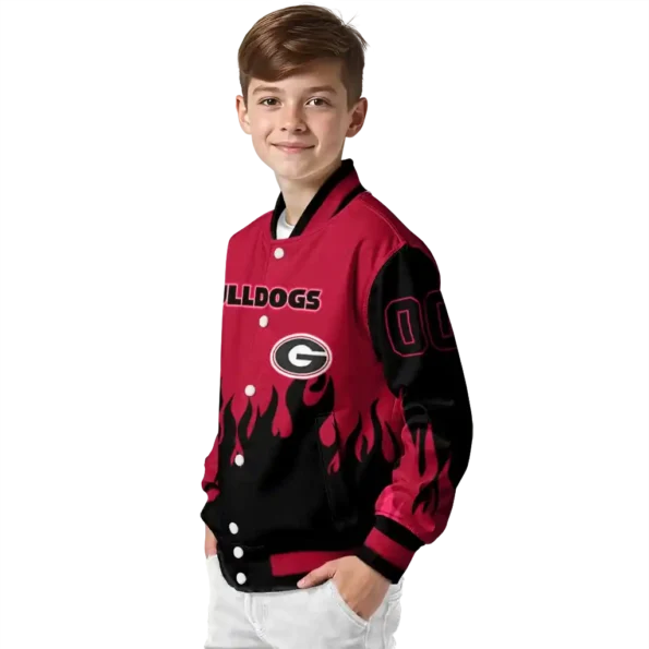 customized georgia bulldogs flame border red black varsity jacket trendy.webp