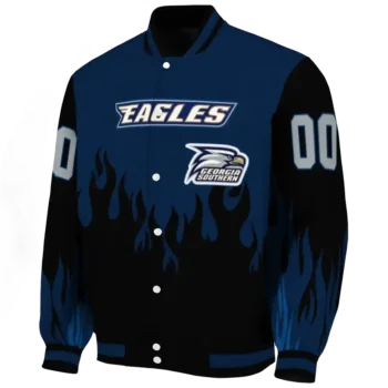 customized georgia southern eagles flame border blue black varsity jacket best selling.webp