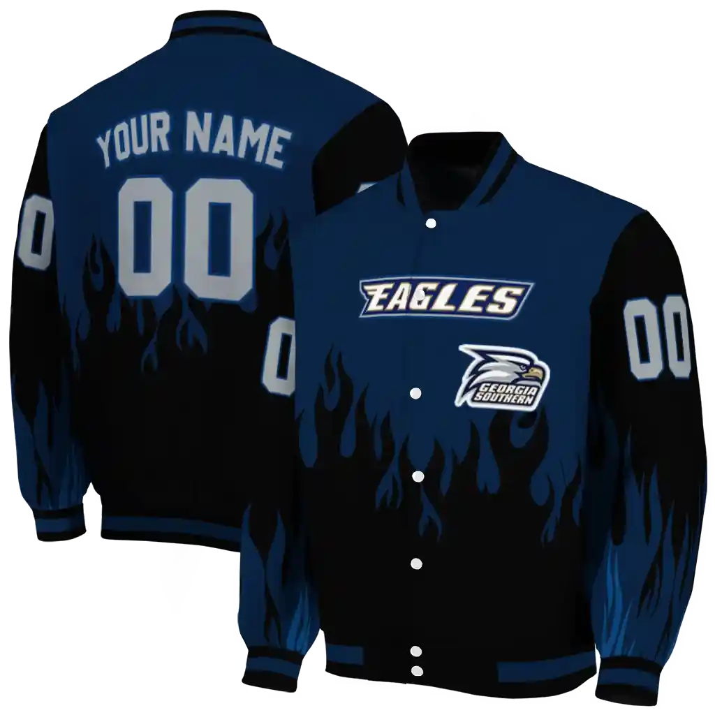 customized georgia southern eagles flame border blue black varsity jacket fashion forward.webp customized georgia southern eagles flame border blue black varsity jacket fashion forward.webp
