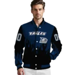 customized georgia southern eagles flame border blue black varsity jacket best selling.webp