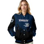 customized georgia southern eagles flame border blue black varsity jacket best selling.webp