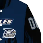 customized georgia southern eagles flame border blue black varsity jacket best selling.webp