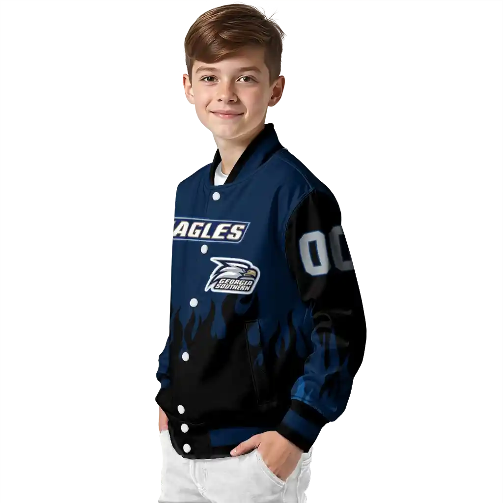 customized georgia southern eagles flame border blue black varsity jacket trendy.webp customized georgia southern eagles flame border blue black varsity jacket trendy.webp