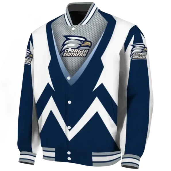 customized georgia southern eagles v stripes blue white varsity jacket best selling