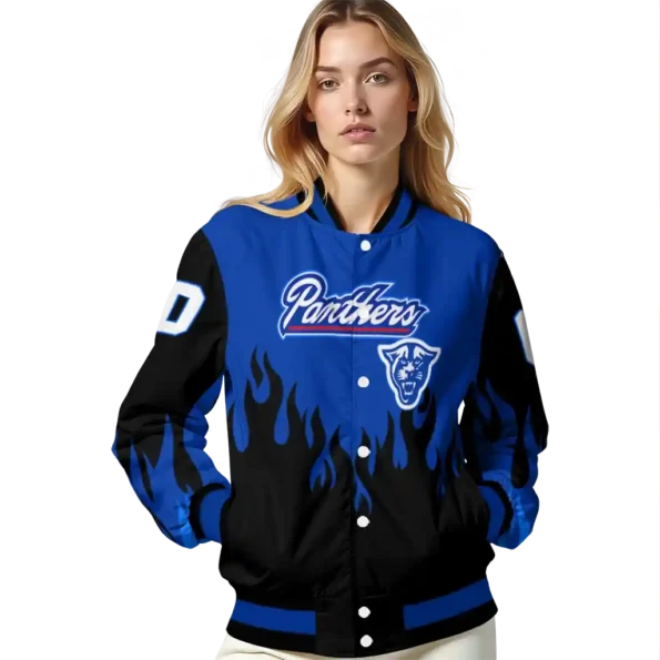 customized georgia state panthers flame border blue black varsity jacket latest model.webp