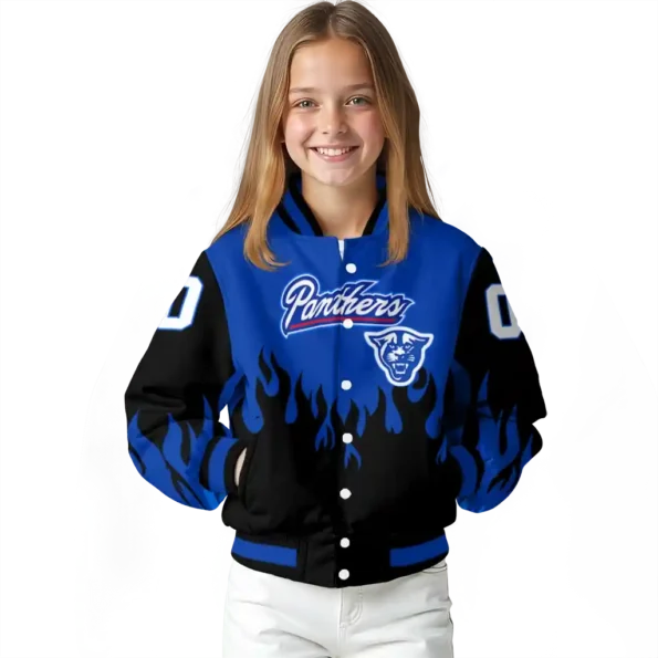 customized georgia state panthers flame border blue black varsity jacket top rated.webp