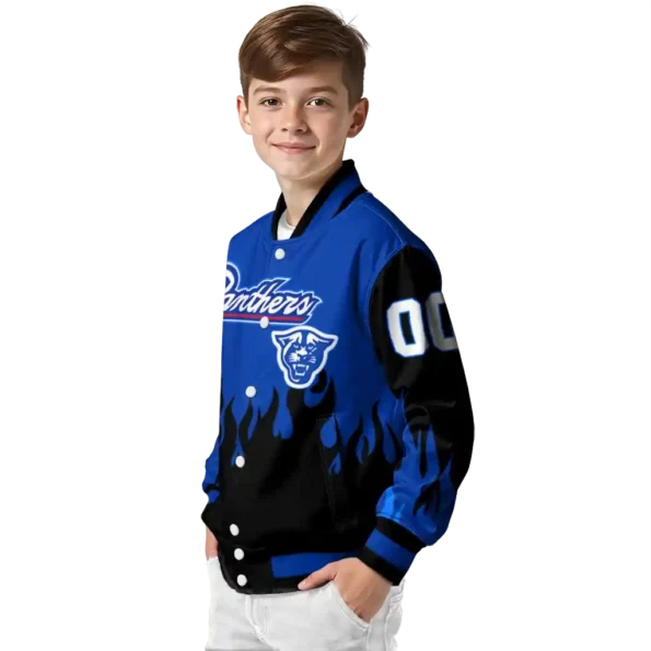 customized georgia state panthers flame border blue black varsity jacket trendy.webp