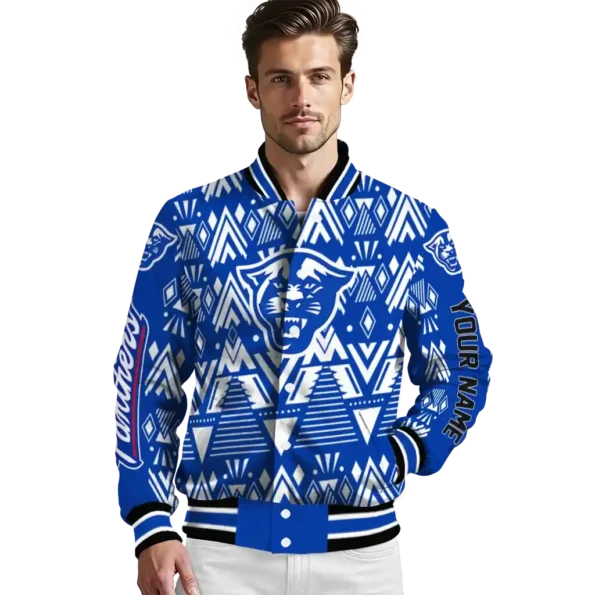 customized georgia state panthers pyramid shapes blue varsity jacket high quality.webp