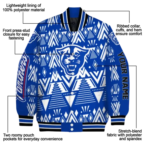 customized georgia state panthers pyramid shapes blue varsity jacket new arrival.webp
