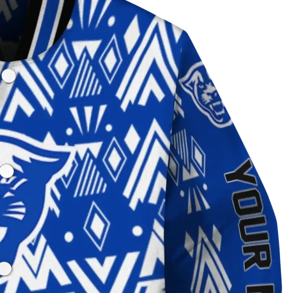 customized georgia state panthers pyramid shapes blue varsity jacket premium grade.webp