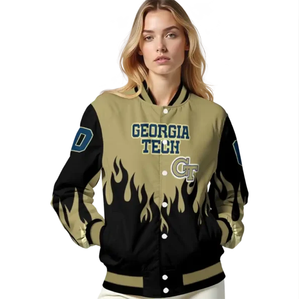 customized georgia tech yellow jackets flame border gold black varsity jacket latest model.webp