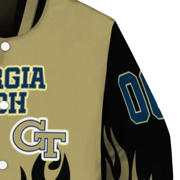 customized georgia tech yellow jackets flame border gold black varsity jacket premium grade.webp