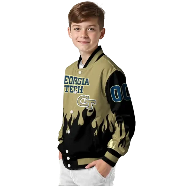customized georgia tech yellow jackets flame border gold black varsity jacket trendy.webp