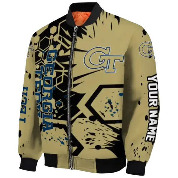 customized georgia tech yellow jackets hexagon cluster gold black bomber jacket best selling