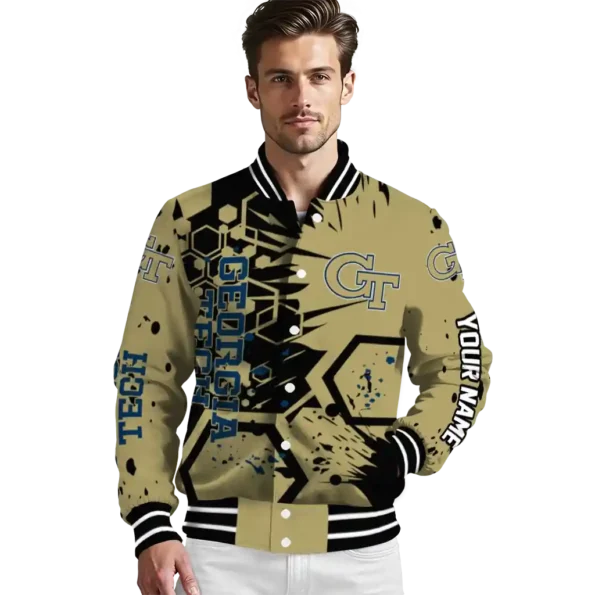 customized georgia tech yellow jackets hexagon cluster gold black varsity jacket high quality.webp