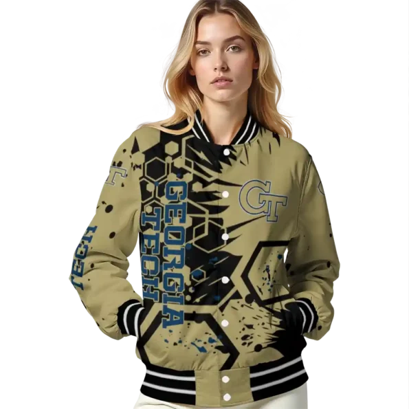 customized georgia tech yellow jackets hexagon cluster gold black varsity jacket latest model.webp