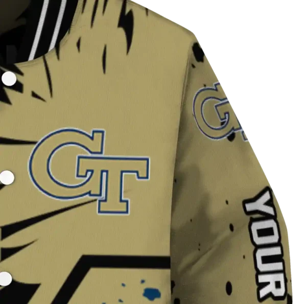 customized georgia tech yellow jackets hexagon cluster gold black varsity jacket premium grade.webp