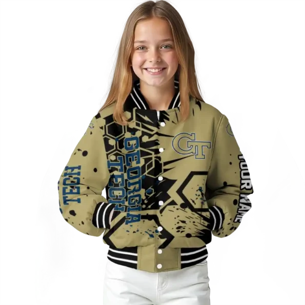 customized georgia tech yellow jackets hexagon cluster gold black varsity jacket top rated.webp