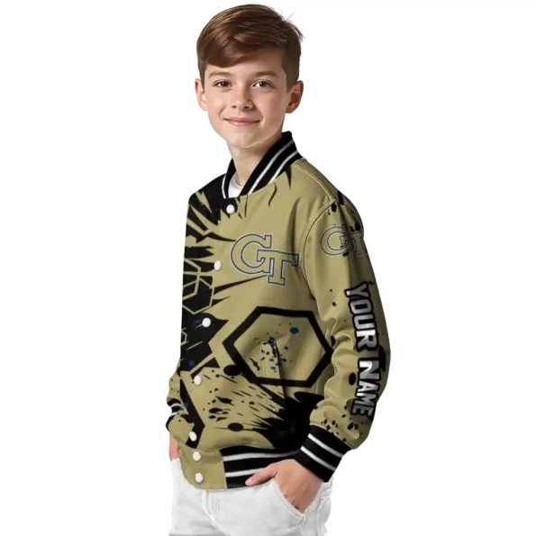 customized georgia tech yellow jackets hexagon cluster gold black varsity jacket trendy.webp