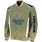 customized georgia tech yellow jackets hexagon grid gold varsity jacket best selling.webp