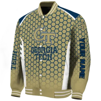 customized georgia tech yellow jackets hexagon grid gold varsity jacket best selling.webp
