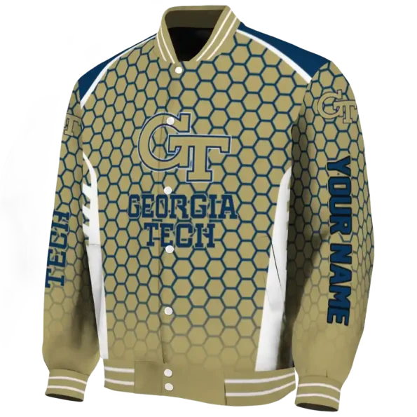 customized georgia tech yellow jackets hexagon grid gold varsity jacket best selling.webp