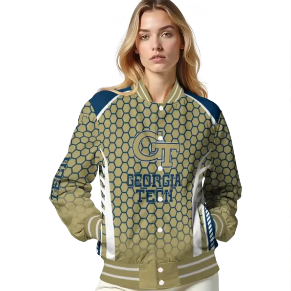 customized georgia tech yellow jackets hexagon grid gold varsity jacket latest model.webp