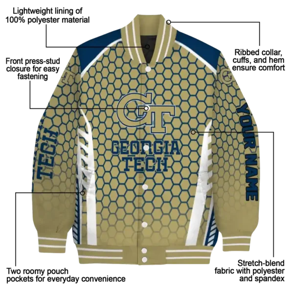 customized georgia tech yellow jackets hexagon grid gold varsity jacket new arrival.webp