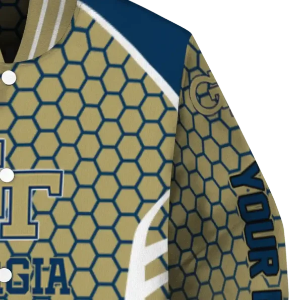 customized georgia tech yellow jackets hexagon grid gold varsity jacket premium grade.webp
