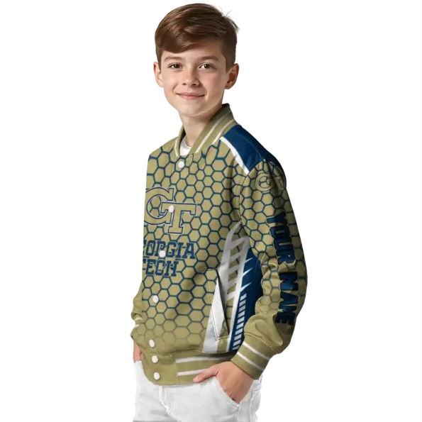 customized georgia tech yellow jackets hexagon grid gold varsity jacket trendy.webp