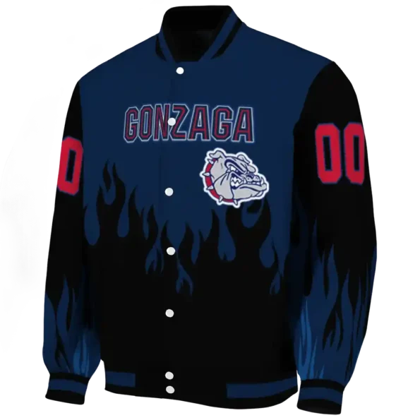 customized gonzaga bulldogs flame border blue black varsity jacket best selling