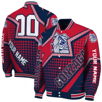 customized gonzaga bulldogs star burst blue varsity jacket fashion forward.webp