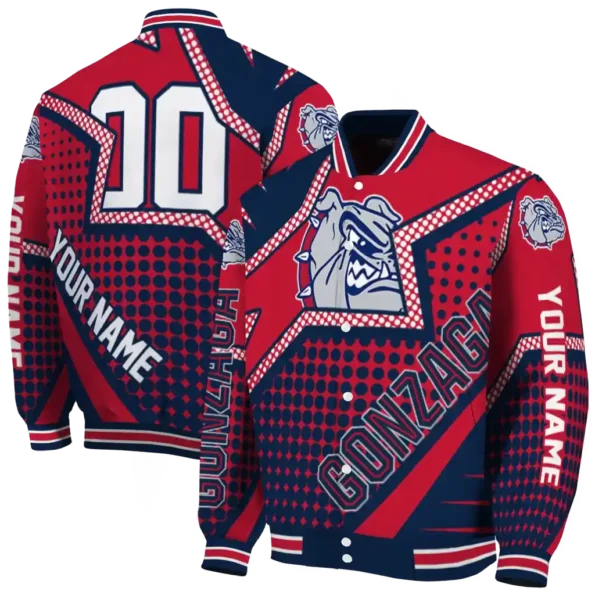 customized gonzaga bulldogs star burst blue varsity jacket fashion forward.webp