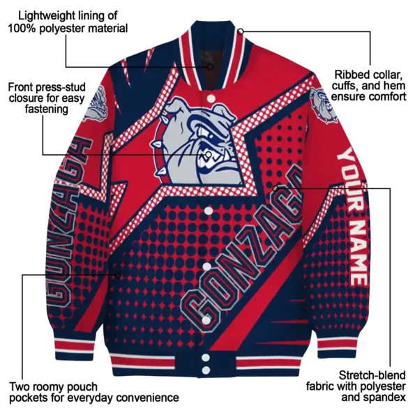 customized gonzaga bulldogs star burst blue varsity jacket new arrival.webp