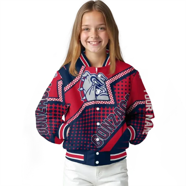 customized gonzaga bulldogs star burst blue varsity jacket top rated.webp
