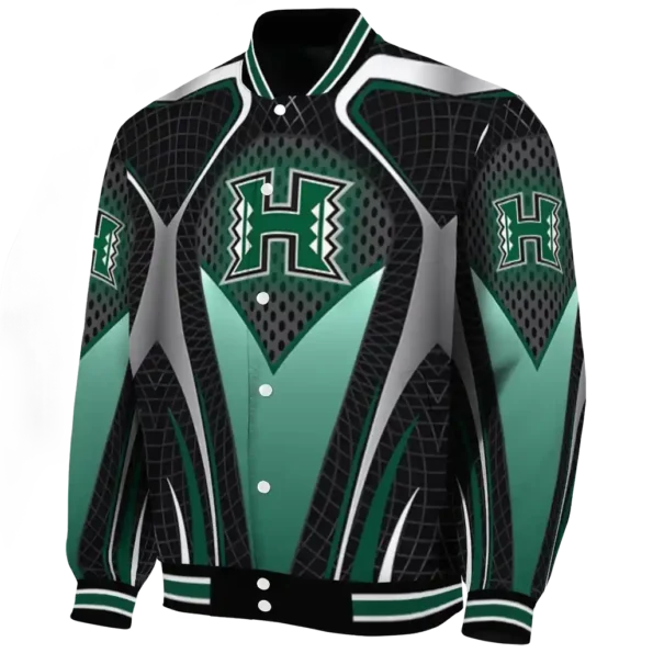 customized hawaii rainbow warriors mesh chest silver black varsity jacket best selling