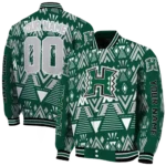 customized hawaii rainbow warriors pyramid shapes green varsity jacket best selling.webp