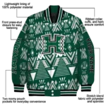 customized hawaii rainbow warriors pyramid shapes green varsity jacket best selling.webp
