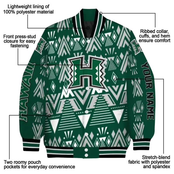 customized hawaii rainbow warriors pyramid shapes green varsity jacket new arrival.webp