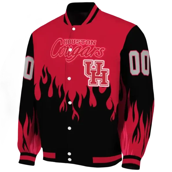 customized houston cougars flame border red black varsity jacket best selling