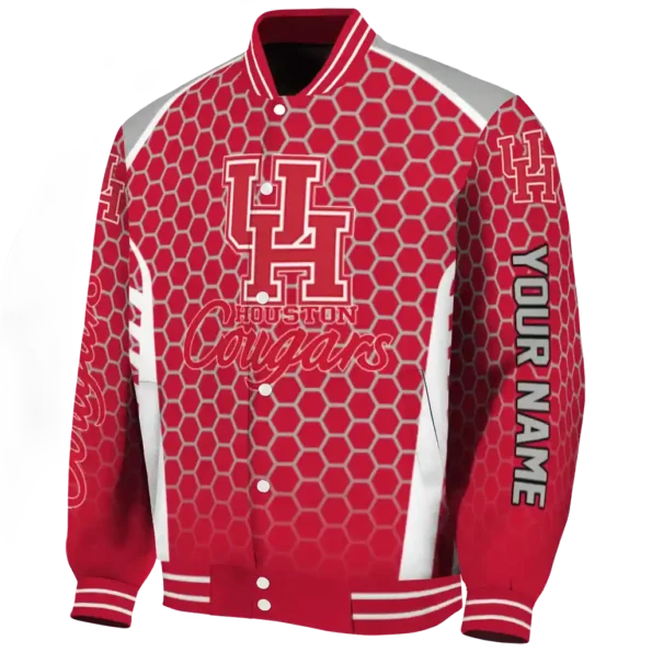 customized houston cougars hexagon grid red varsity jacket best selling.webp