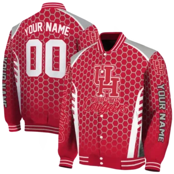 customized houston cougars hexagon grid red varsity jacket fashion forward.webp