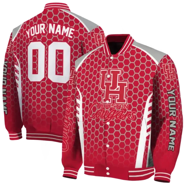 customized houston cougars hexagon grid red varsity jacket fashion forward.webp
