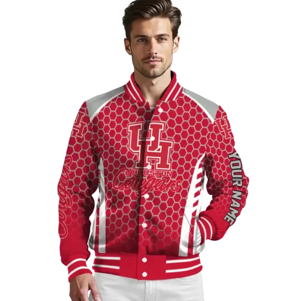 customized houston cougars hexagon grid red varsity jacket high quality.webp