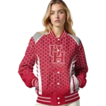 customized houston cougars hexagon grid red varsity jacket best selling.webp