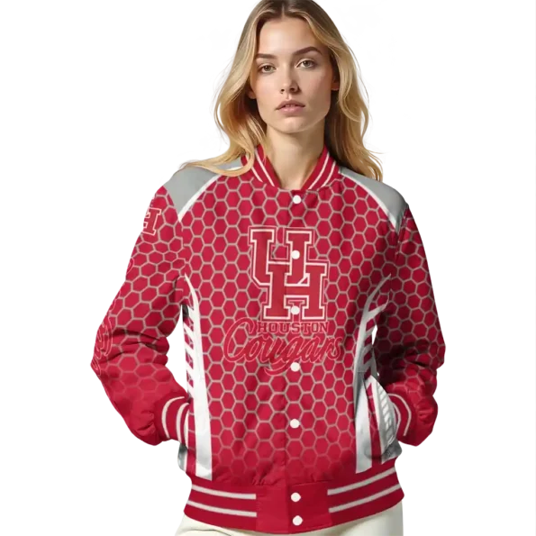 customized houston cougars hexagon grid red varsity jacket latest model.webp